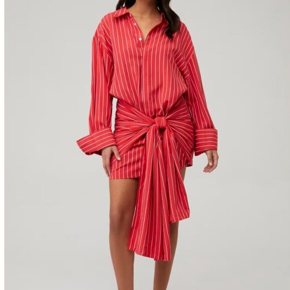 Bardot Malira Long-Sleeve Mini Shirt Dress – Red Stripe – XS (NWT) - Picture 1 of 8